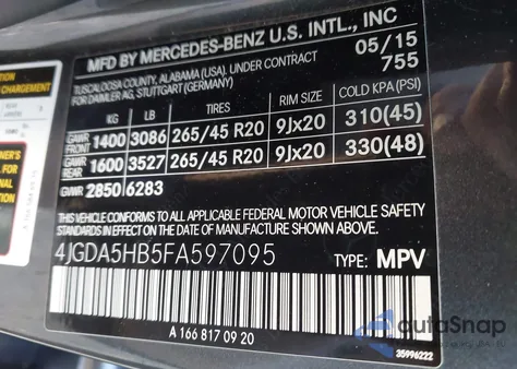 2015 Mercedes-Benz Ml 350 4Matic из США, поврежденный, VIN 4JGDA5HB5FA597095